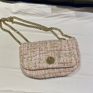 ZARA Chic Tweed Chain Shoulder Bag - Pink and Gold